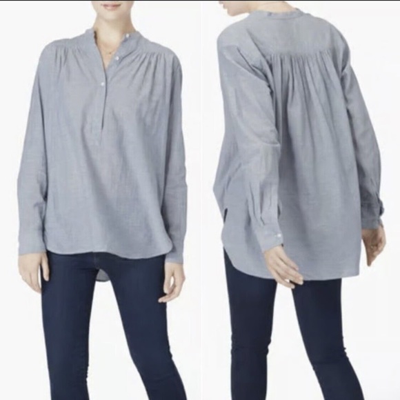 Nili Lotan Cotton Ruched Tunic Top -Blue Sz. Small - Picture 2 of 7